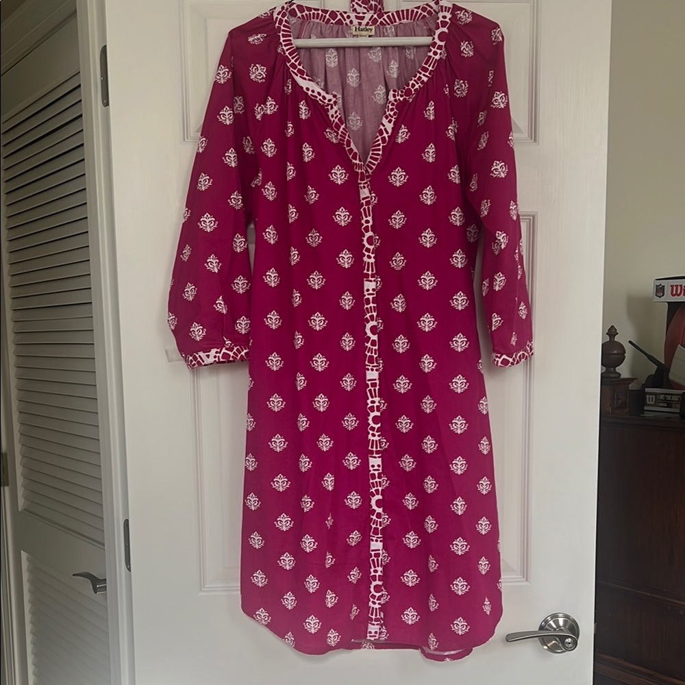 Fuchsia and White Patterned Women's Shirt Dress